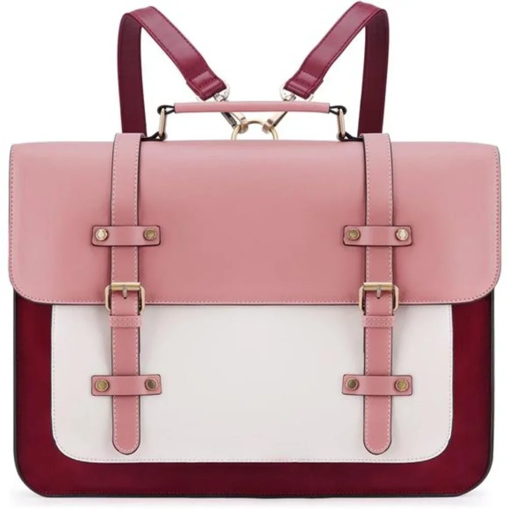 Women's Laptop Bag Vegan Leather Messenger Bag Briefcase Backpack, 15.6 inch